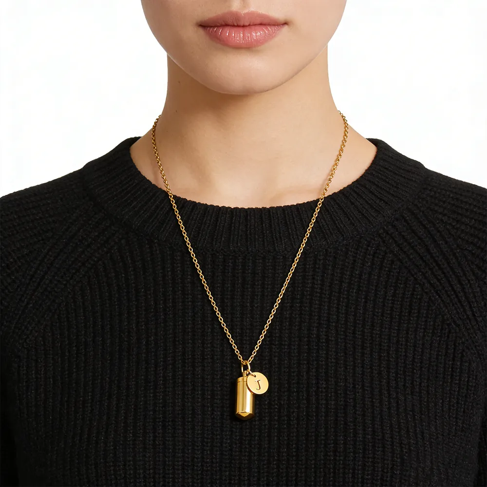 Male 14k gold-plated openable cylinder initial locket necklace for wholesalers