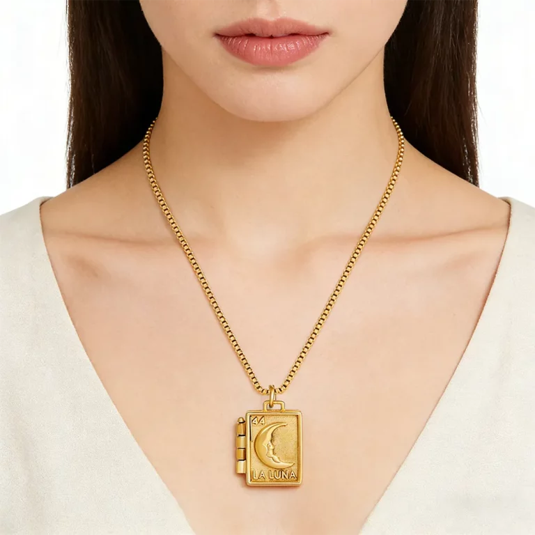 Female 18k gold-plated stainless steel moon book locket necklace for brands
