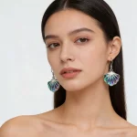 Female Model Wearing Abalone Shell 925 Sterling Silver Ocean-Inspired Shell Dangle Earrings for Major Retailers