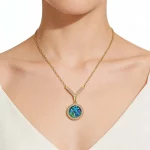 Female Model Wearing Abalone Shell Y-Chain Pendant for Bulk Jewelry Supply