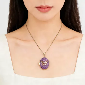 Female colored oval butterfly photo locket necklace for fashion brands