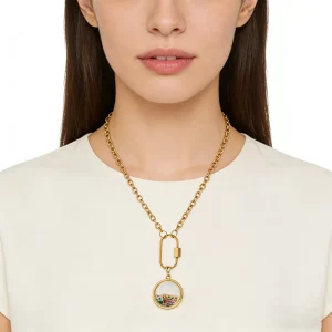 Female double-sided mirror clear glass locket necklace for brands