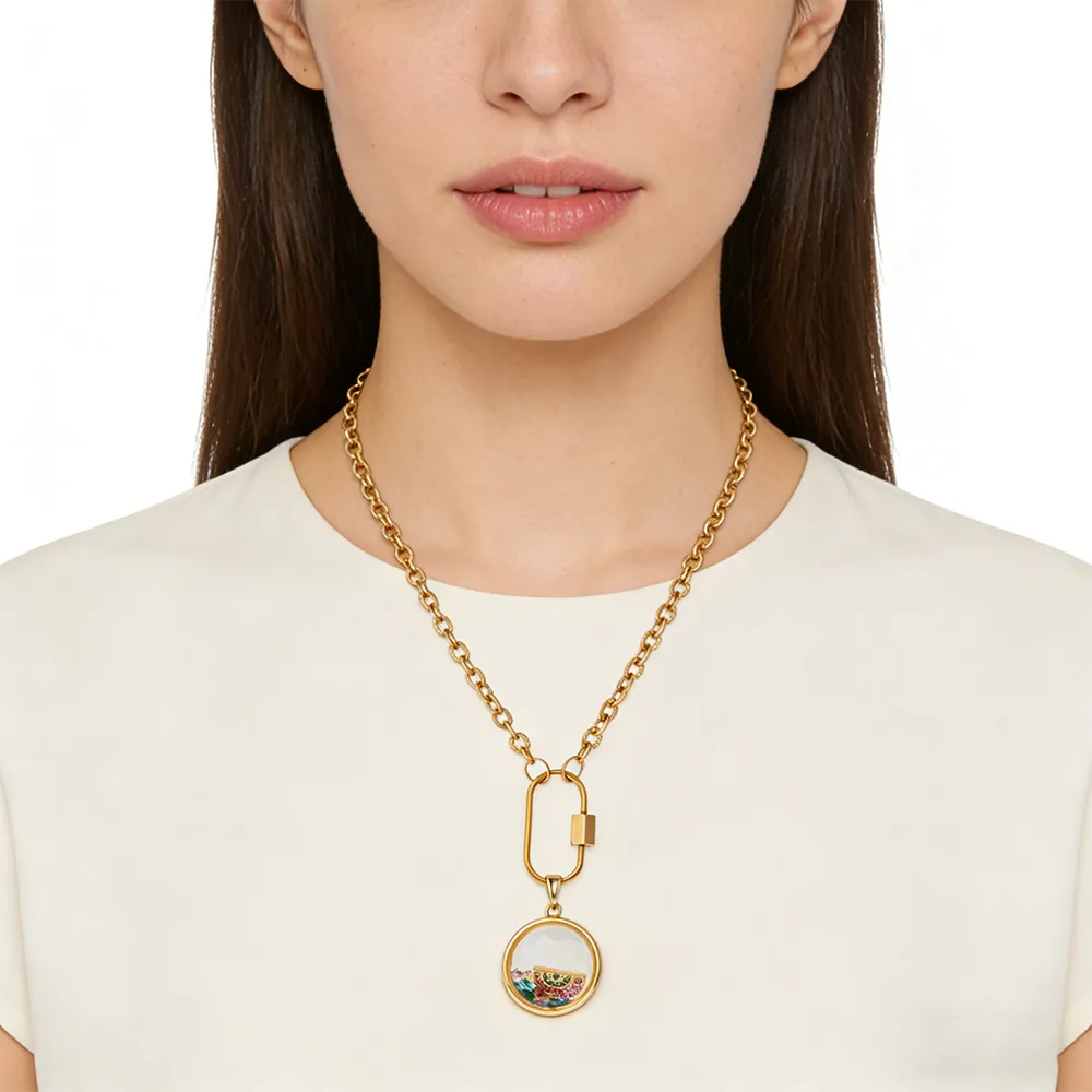 Female double-sided mirror clear glass locket necklace for brands