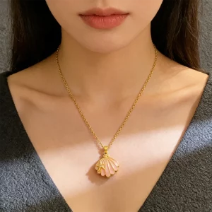 Female drip glaze seashell locket necklace manufacturing for women