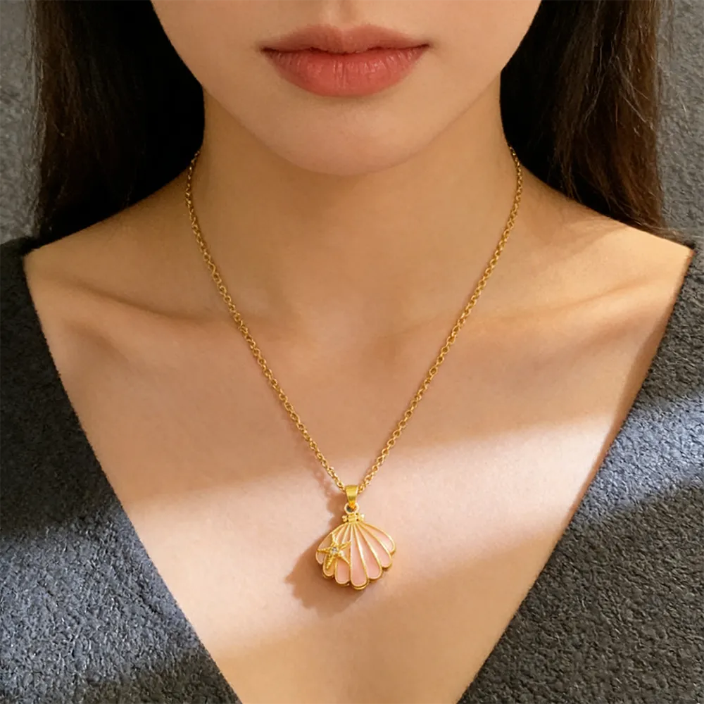 Female drip glaze seashell locket necklace manufacturing for women