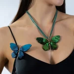 Female model wearing alloy resin necklace for e-commerce stores