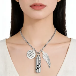 Female small cylinder urn locket necklace with charm for retailers