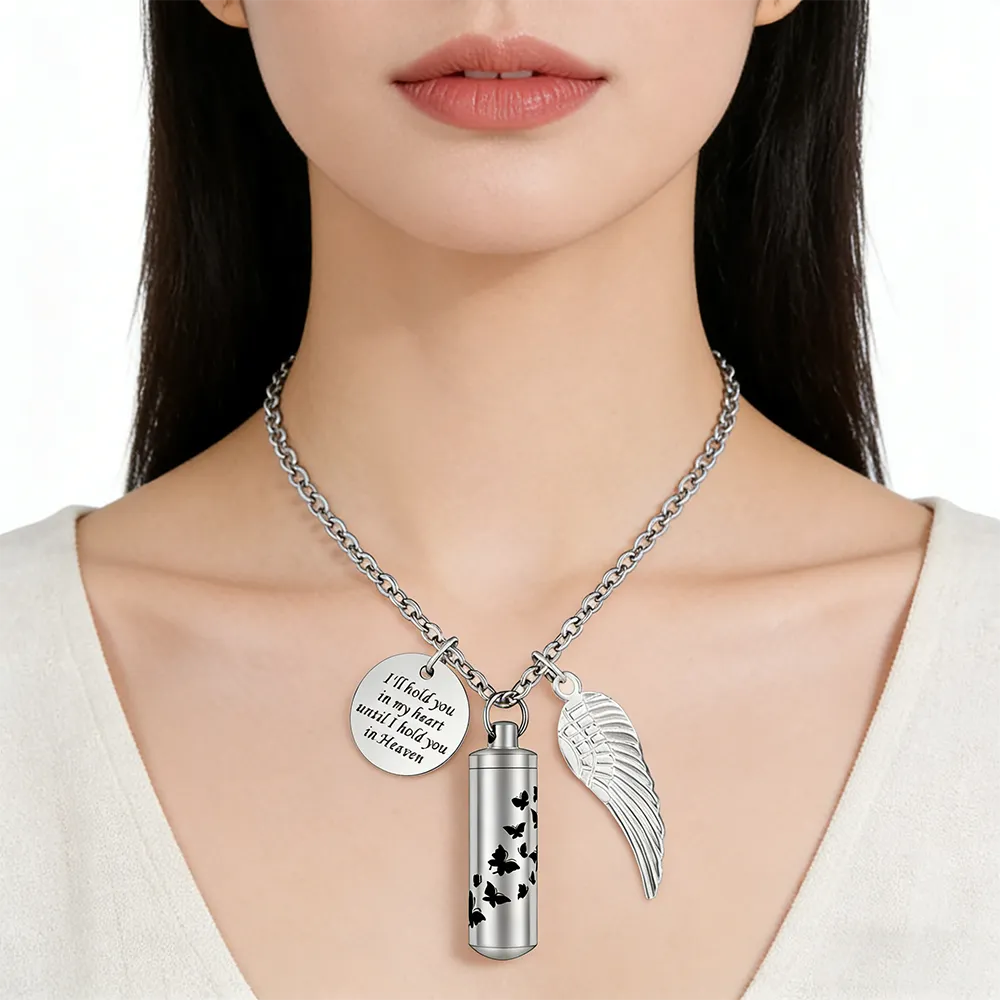Female small cylinder urn locket necklace with charm for retailers