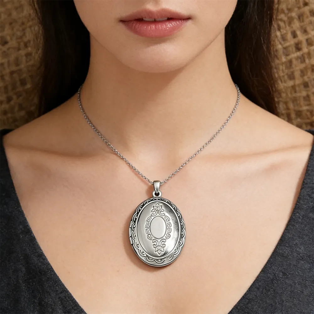 Female stainless steel oval locket necklace handmade direct factory for brands