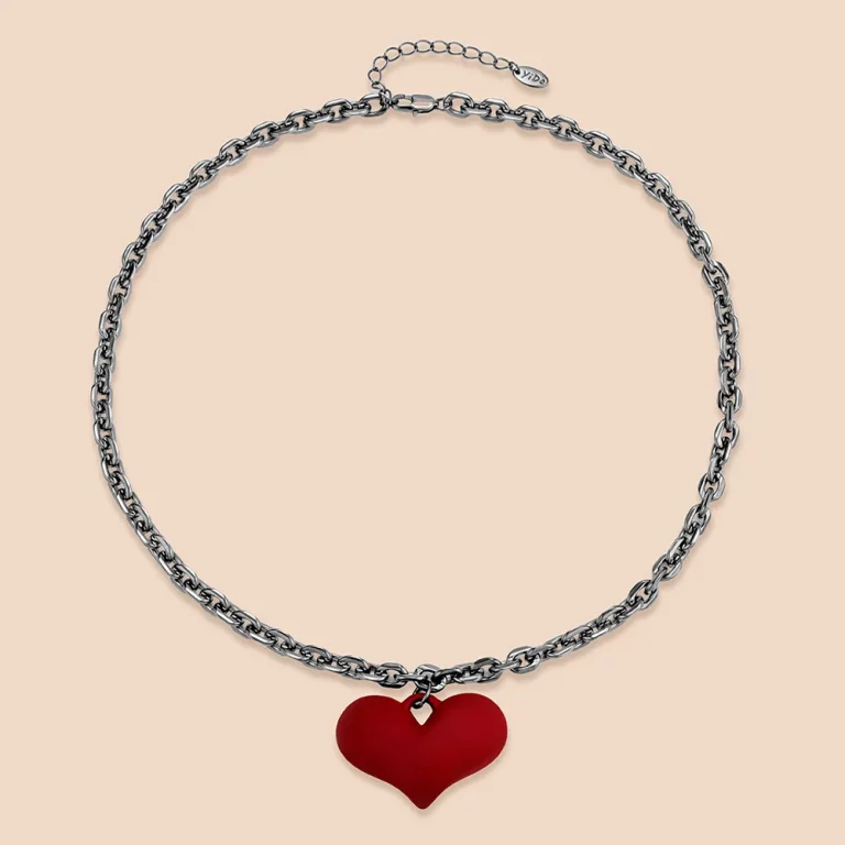 Full-service Stainless Steel Large Red Heart Charm Necklace for Fashion Jewelry Manufacturer