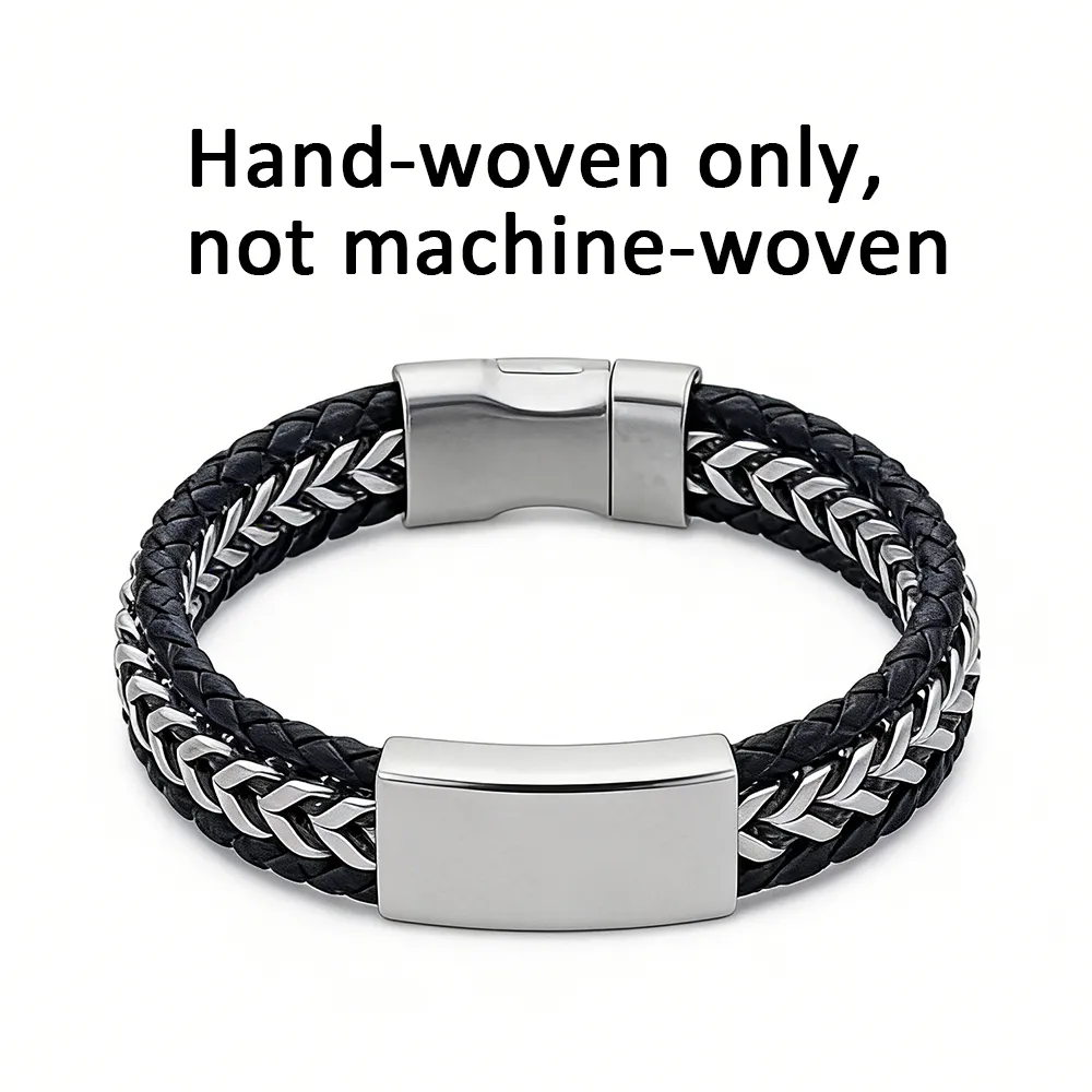 Hand-woven stainless steel leather minimalist bracelet