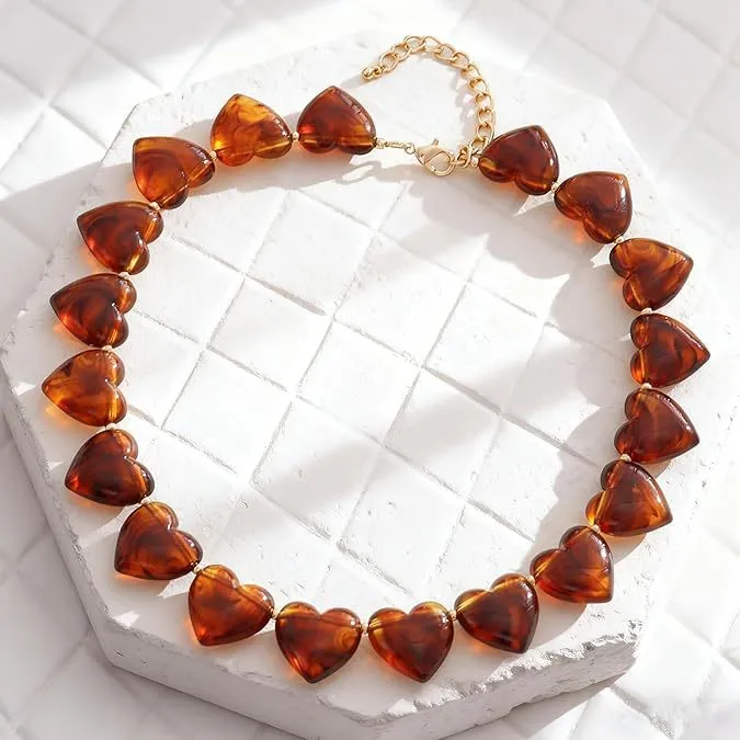 Custom Design Heart-Shaped Resin and Alloy Necklace for women