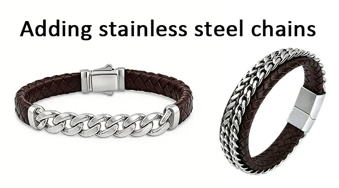 Leather bracelets integrated with stainless steel chains
