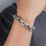Male model wearing 361L stainless steel Hand-hammered textures style bracelet for Jewelry Studio