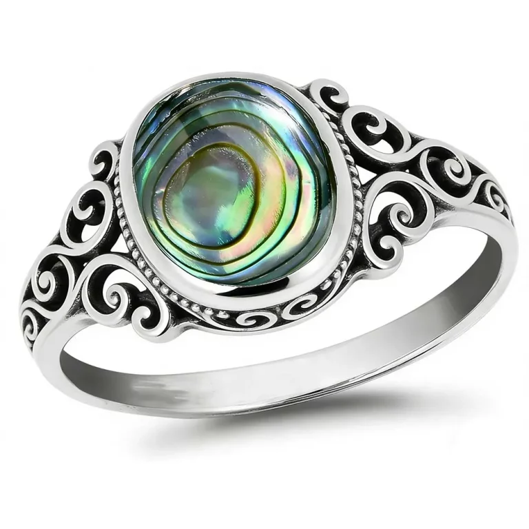 Men's 925 Sterling Silver Oval Abalone Shell Ring Direct Jewelry Supplier