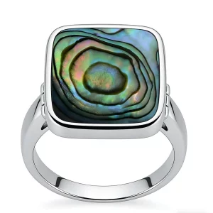 Men's Square Stainless Steel Abalone Shell Ring Direct Jewelry Supplier