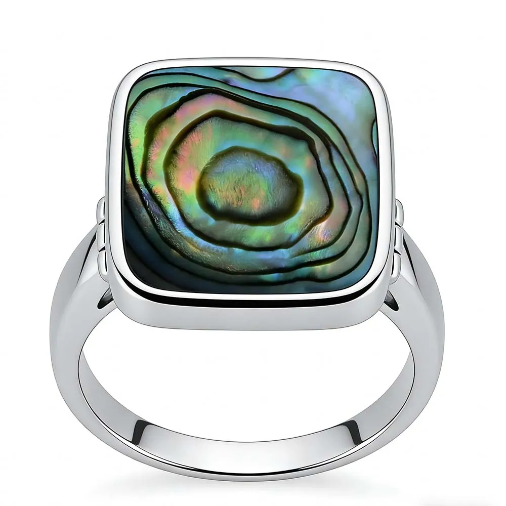 Men's Square Stainless Steel Abalone Shell Ring Direct Jewelry Supplier