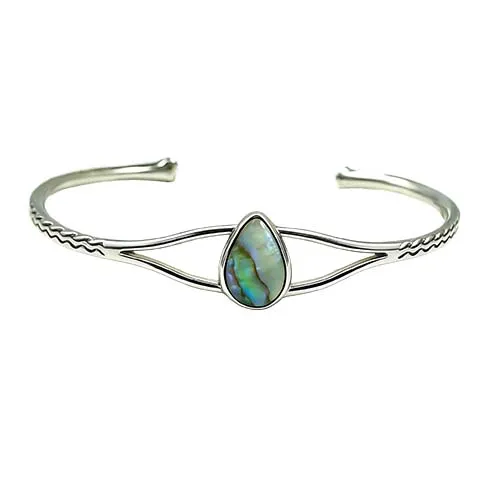 Minimalist Stainless Steel Abalone Shell Cuff Bracelet