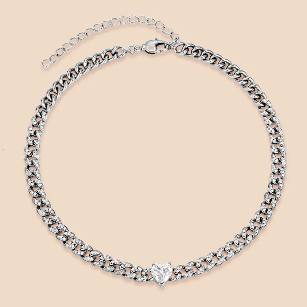 OEM 316L Stainless Steel Heart Choker Necklace with Cubic Zircon for Women Best Supplier