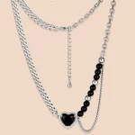 ODM Stainless Steel Asymmetrical Chain Cubic Zircon Heart Inside a Black Crystal Heart Pendant Necklace for Direct Factory