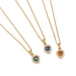 ODM Stainless Steel CZ Heart in Blue Green Orange Birthstone Heart Charm Necklace Manufactures