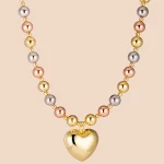 ODM Stainless Steel Rose Gold Silver Gold Bead Chain Puffy Heart Charm Necklace Manufacturer