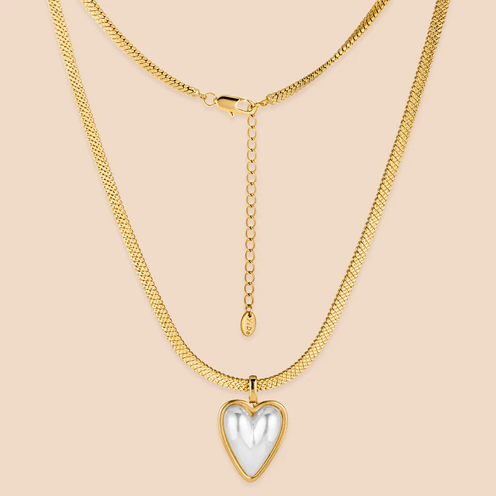 OEM Stainless Steel Snake Bone Chain Heart Imitation Pearl Necklace Pendant for Women Vendors