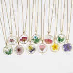 ODM resin stainless steel pressed flower necklace for major retailers