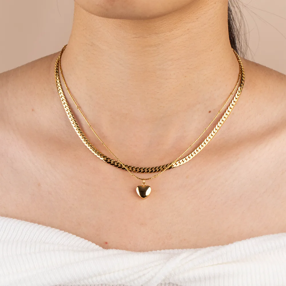 OEM 316L Stainless Steel Gold Double Layer Heart Necklace for Women Vendors