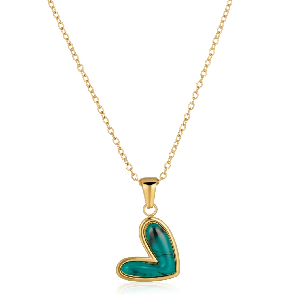 OEM 316L Stainless Steel Green Resin Tilted Heart Pendant Necklace Best Suppliers