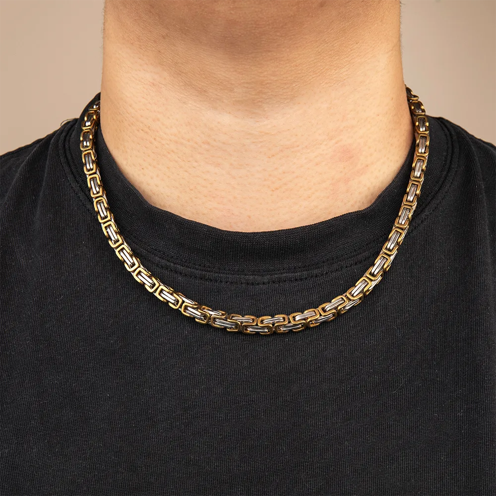 OEM 316L stainless steel two-tone biker chain necklace for men manufacturing