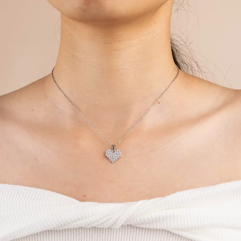 OEM Flat Heart Necklace 316L Stainless Steel Cubic Zircon for Women Factory