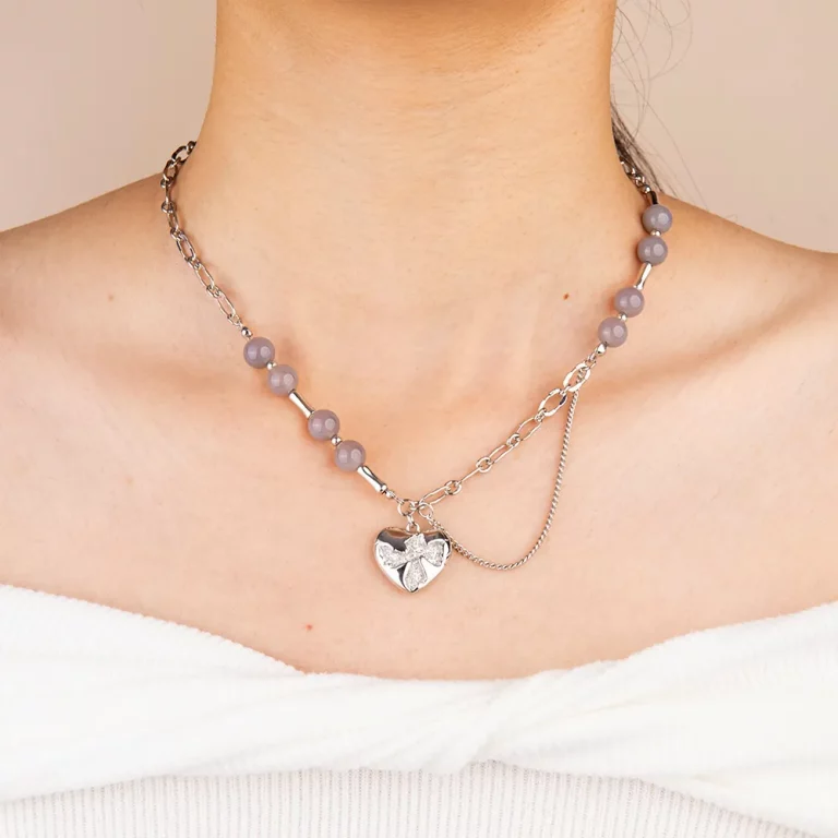 OEM Stainless Steel Asymmetrical Bead Chain Broken Heart Pendant Necklace for Women Manufacturer
