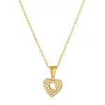 OEM Stainless Steel Gold Heart Pendant Necklace with Pave Setting Rhinestone Jewelry Factory Direct
