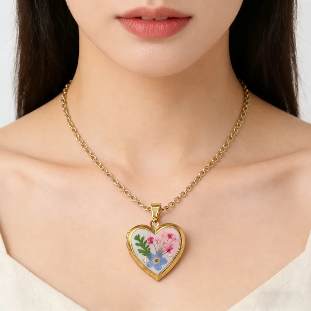 OEM vintage stainless steel month flower locket necklace for women