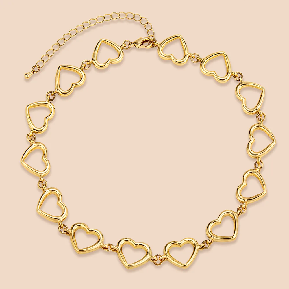OEM Stainless Steel Gold Open Heart Chain Choker Necklace for Women Manufacturing