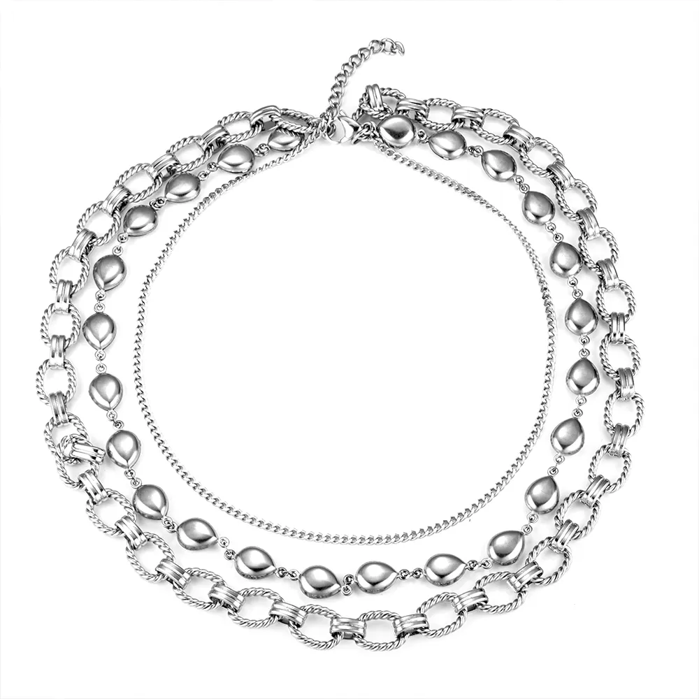 OEM stainless steel multi-layered chain necklace with silver teardrop supplier