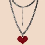 Private Label Stainless Steel Large Red Heart Charm Necklace for Source Factory