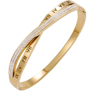 OEM Partner Roman Numeral Cross Over Stainless Steel Bangle Bracelet for Jewelry Brand