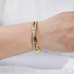 Custom Design Roman Numeral Cross Over Stainless Steel Bangle Bracelet for Women