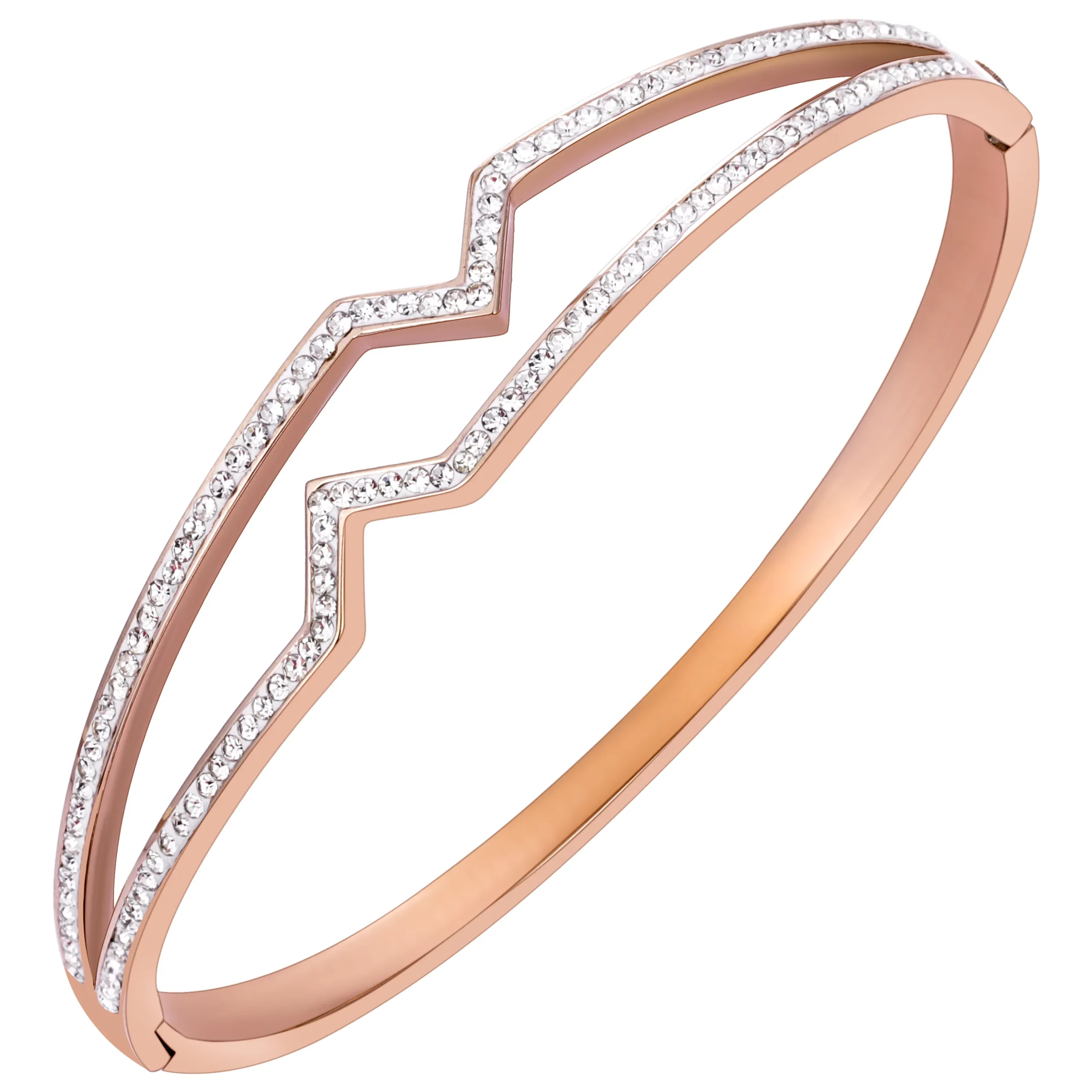 OEM Partner Rose Gold PVD & Rhinestone Bangle Bracelet for jewelry brand