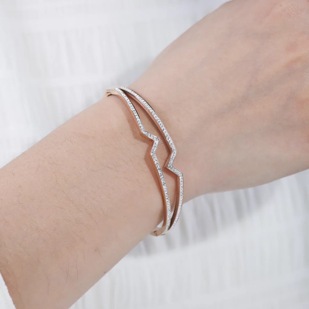 Custom Design Rose Gold PVD & Rhinestone Bangle Bracelet for women