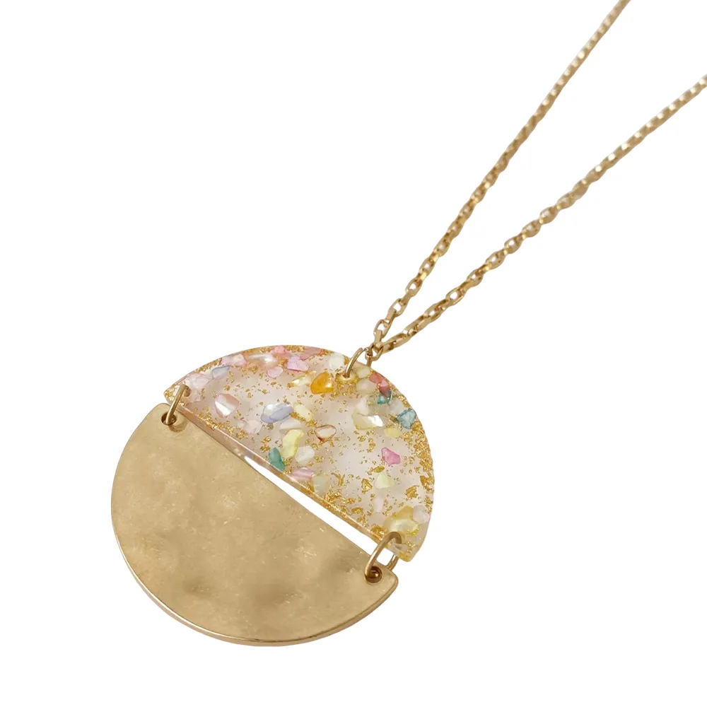 Round half resin necklace pendant with metal manufacturing