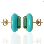 A professional full side view of Candy Color Resin Stud Earrings featuring emerald-cut green gemstones. These fully customizable resin earrings are ideal for jewelry suppliers and bulk orders, offering a blend of modern fashion and hypoallergenic hardware.
