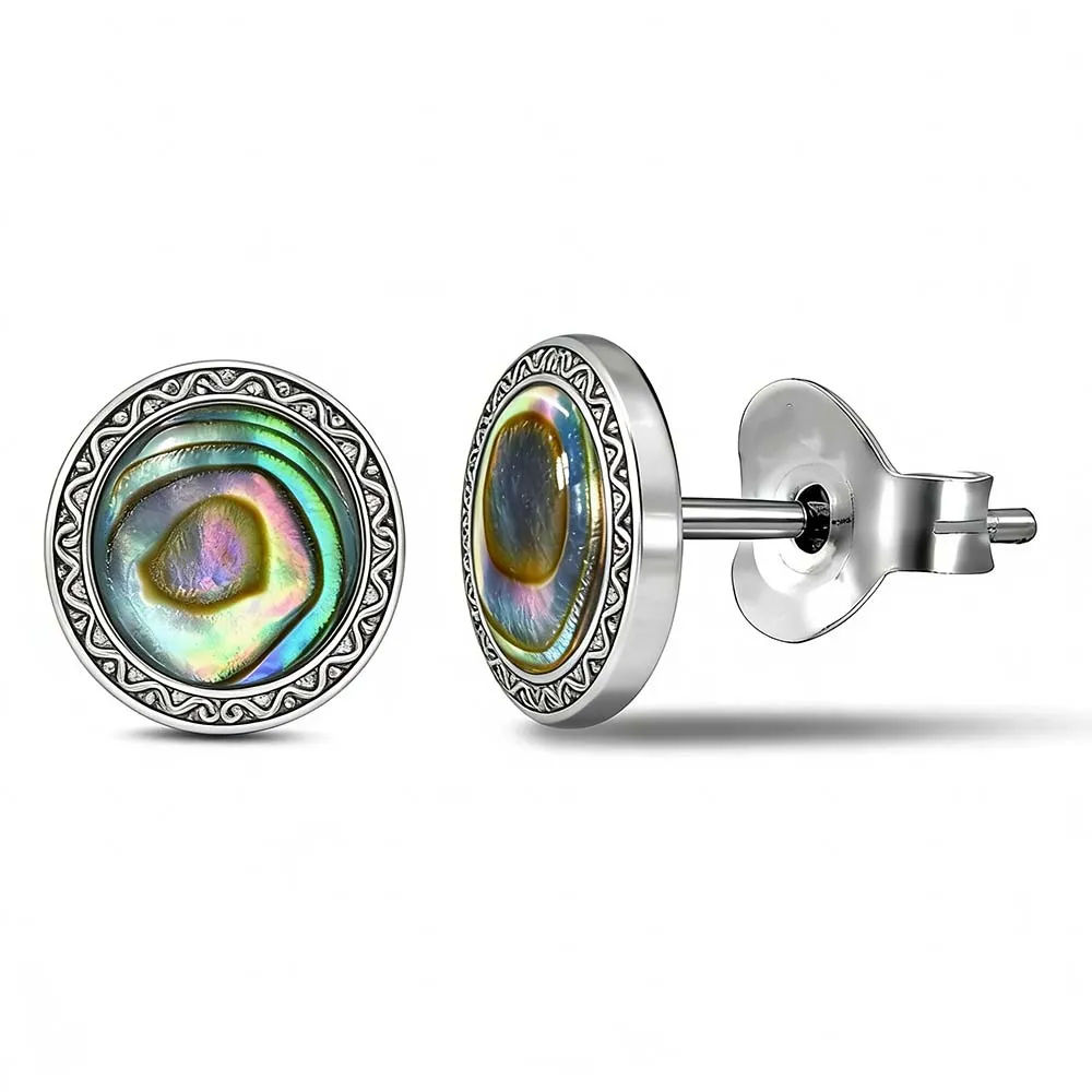 Stainless Steel Abalone Shell Round Vintage Stud Earrings Custom Jewelry Manufacturing