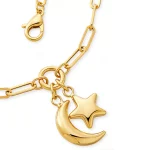 Female model wearing Moon Star Charm Bracelet to showcase length and fit for brands