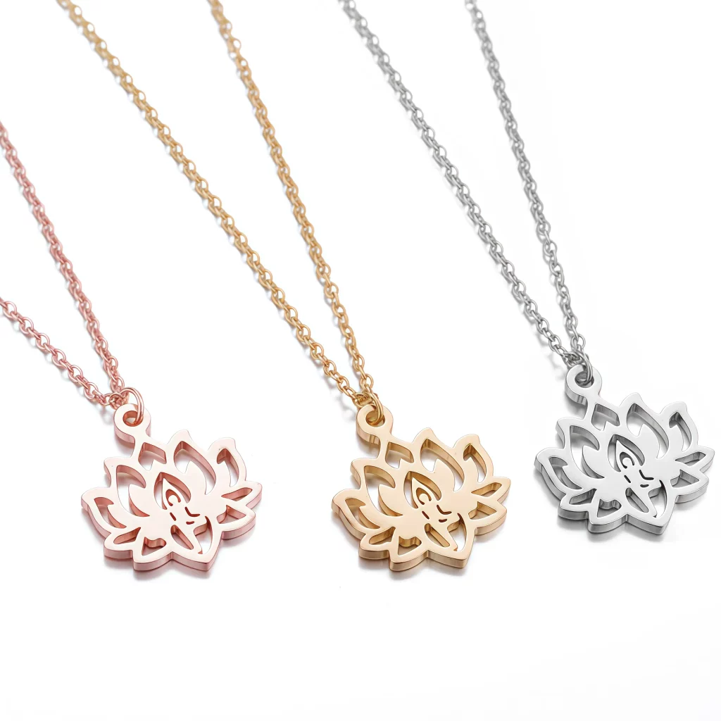 rose gold silver gold lotus flower necklace stainless steel-custom jewelry factory