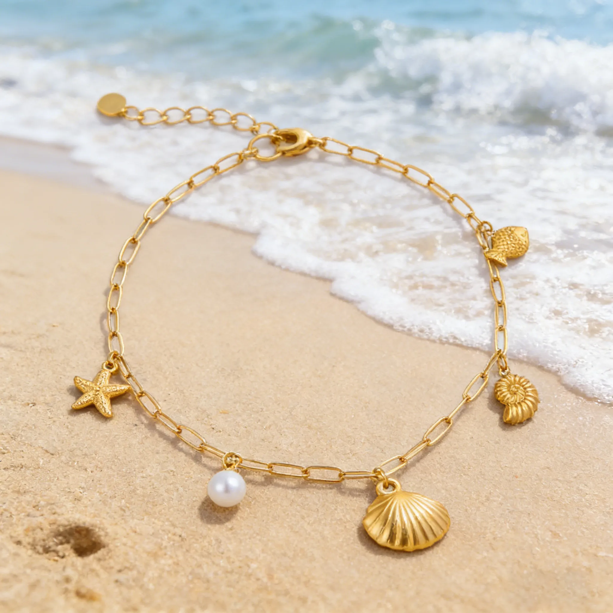 18K Gold PVD Ocean Charm Bracelet Custom Chain OEM Partner for businesses