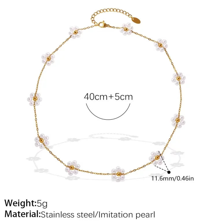size of bespoke stainless steel imitation pearl flower necklace from factory