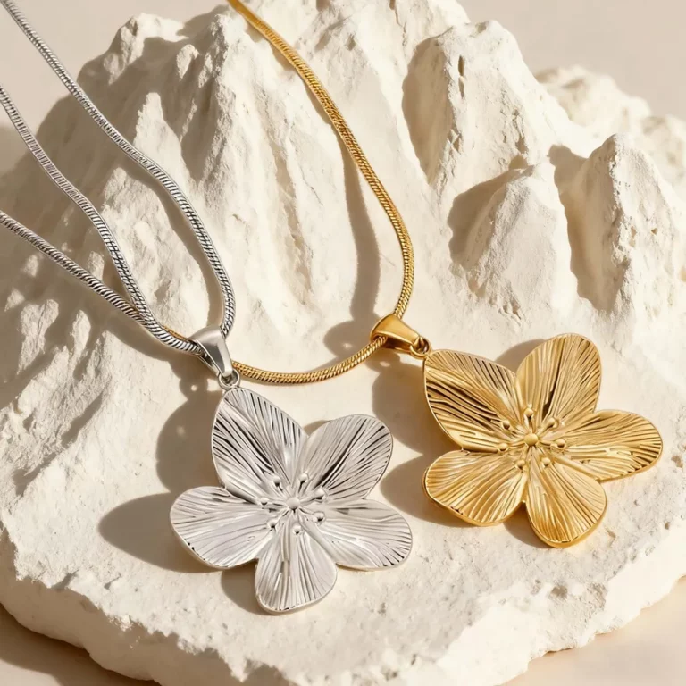 stainless steel silver gold flower pendant necklace from jewelry manufacture